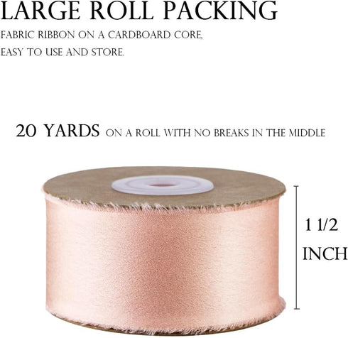 Yimi's Dream Handmade Fabric Ribbons, 1.5 inch x 20 Yard Rose Gold Satin Chiffon Ribbons with Frayed Edge for Wedding, Baby Shower, Christmas, Inv...