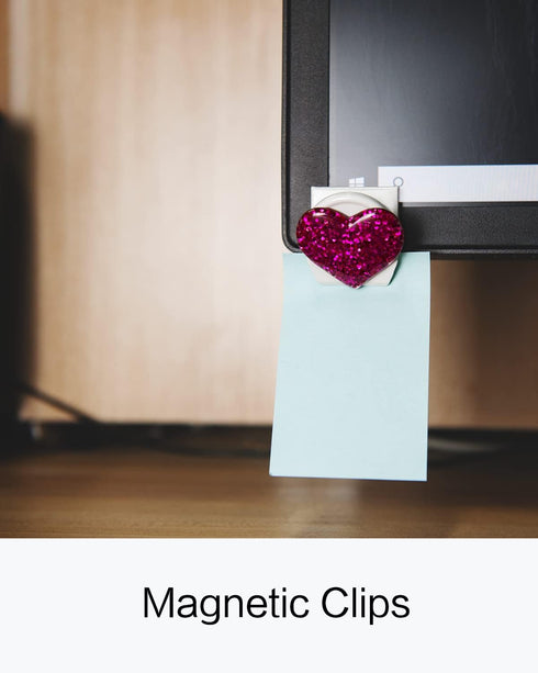 QingCo 4 Pack Bling Bling Love Heart Magnetic Clips Heavy Duty, 1.4x1.2in Refrigerator Magnet Clips, Magnetic Money Clip, Metal Magnetic Clips for...