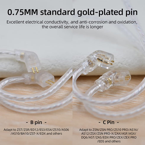 FAAEAL KZ ZST Earphone Upgraded Cable 0.75mm 2Pin Silver Plated Detachable Cable 3.5mm Gold-Plated Replacement Headsets Wire for KZ ZSR ED12 ES4 Z...