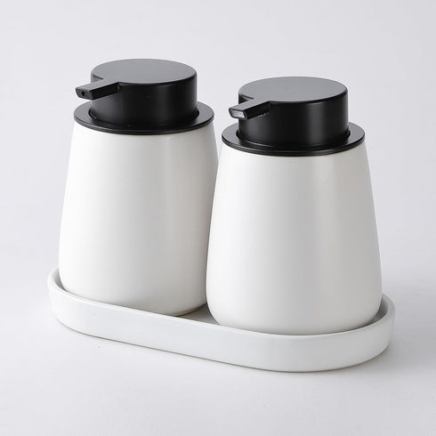 White Round Soap Dispenser Tray - 8'' Ceramic Vanity Tray for Bathroom Decorative, Jewelry Ring Dish, Comestic Holder, Kitchen Sink Countertop Org...