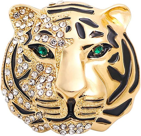 Vintage Punk Tiger Head Brooch Pin, Rhinestone Crystal Animal Tiger Suit Pin, Retro Gold Silver Tiger Head Badge Lapel Pin for Men Women Girls...
