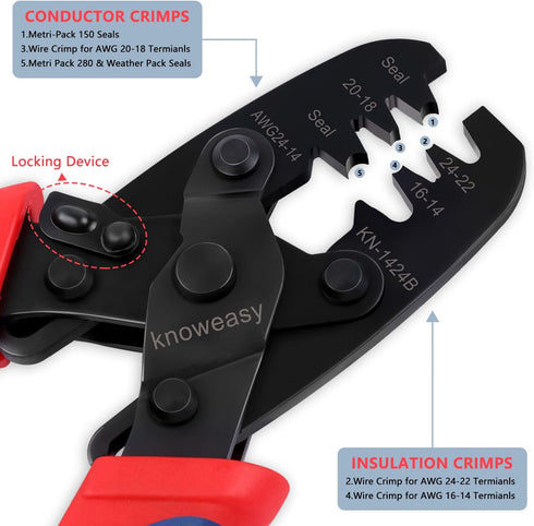 Knoweasy Weatherpack Crimp Tool and Open Barrel Terminal Crimp Tool for Molex, Delphi, AMP/Tyco, Harley - Wire Crimper Compatible with Deutsch DT ...