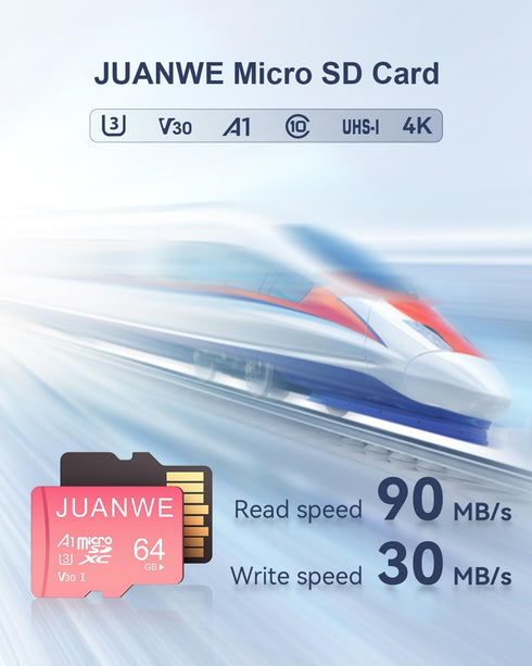 JUANWE 64GB Micro SD Card microSDXC 64GB Memory Card, Nintendo-Switch Compatible Memory Card, UHS-I C10 U3 V30 4K UHD Video A1 TF Card with Adapte...