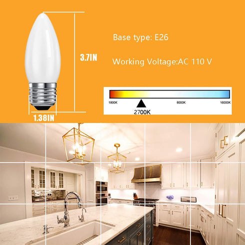 E26 LED Candelabra,4W Vintage 40 Watt Equivalent Edison Style, C32 Frosted Glass Flame Shape,2700K Warm Soft White 400LM,Dimmable LED Candle Bulbs...