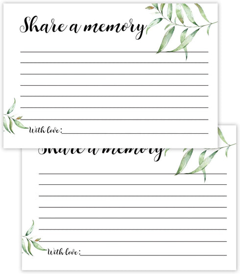 Giftideaworkshop 50 Greenery Share A Memory Cards for Celebration of Life Birthday Anniversary Memorial Funeral Graduation Bridal Shower Game, Gue...