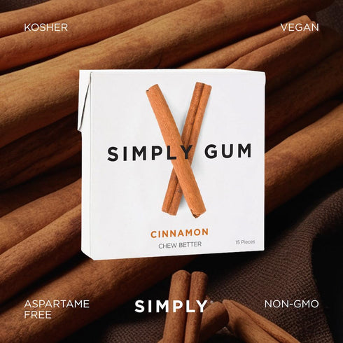Simply Gum | Cinnamon | Plant- Based Chewing Gum | Pack of Six (90 Pieces Total) | Synthetic Free + Aspartame Free + non GMO...
