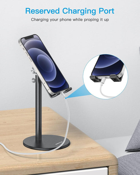 Cell Phone Stand, OMOTON Angle Height Adjustable Phone Holder, Aluminum Desktop Phone Holder Dock Stand for Desk, Compatible with iPhone 13/Mini/P...
