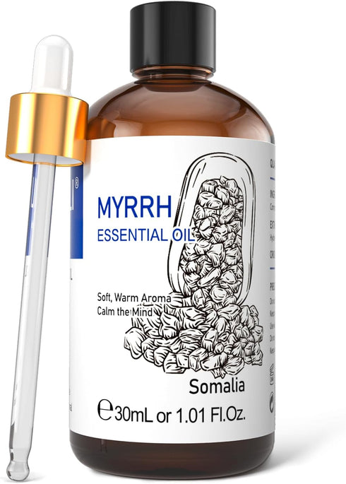 HIQILI Myrrh Essential Oil, for Skin, Masssge, Pain Relief, 100% Pure & Natural - 1.01 Fl Oz...