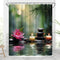 Zen Shower Curtain Asian Lotus Bamboo Zen Stone Floral Water Ripple Spa Relaxation Elegant Plant Wildflower Rustic Bathroom Decor Curtains 70x70 i...