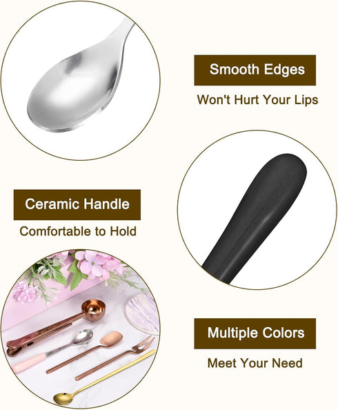 uxcell Stainless Steel Coffee Spoon with Ceramic Handle 5.7 Inch Small Dessert Spoons Tea Spoon for Cake Sugar Coffee, Black...