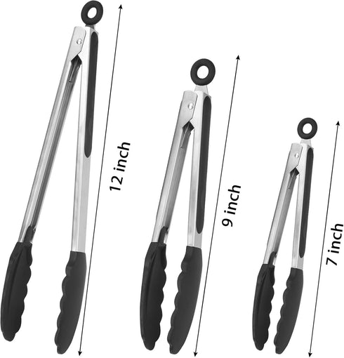 Kitchen Tongs for Cooking Locking Silicone Tongs,Buffet Tongs,Stainless Steel Serving Tongs,7,9 and 12 In Locking Food Tong with Silicon Tips Sili...
