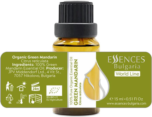 Essences Bulgaria Organic Green Mandarin Essential Oil 0.51 Fl Oz 15ml Citrus reticulata - 100% Pure and Natural Undiluted Therapeutic Grade Aroma...