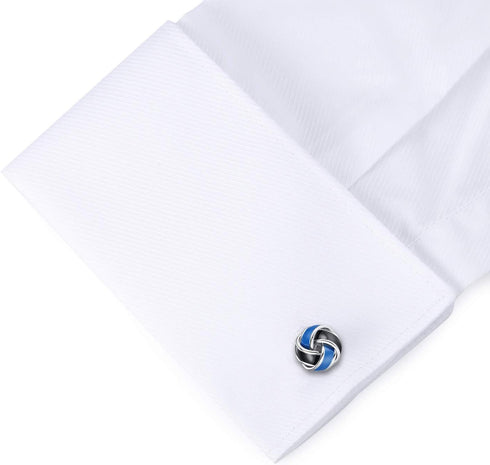 HONEY BEAR Twist Knot Cufflinks Steel for Mens Shirt Wedding Business Gift ,Blue and Black...