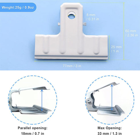 Coideal White Bull Clips Thickened - 10 Pack 3 Inch Long Large Metal Binder Paper Clips Clamps for Food Bags, Office & Home Kitchen (77 mm)...