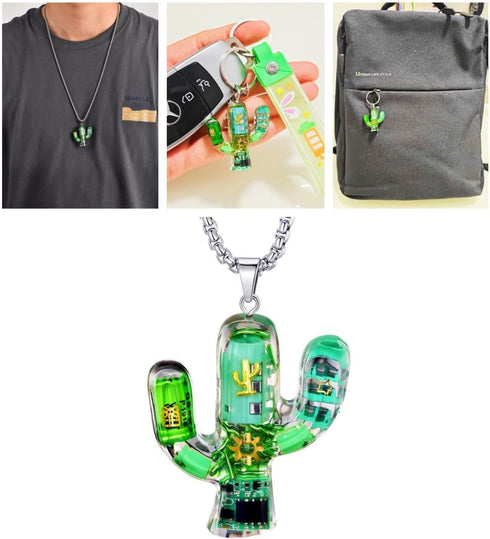 Cyberpunk Cactus pendant Necklace Steampunk Hip hop Pendant Mechanical Pendant Accessories Cool Pendant Necklace for Men and Women, Green...