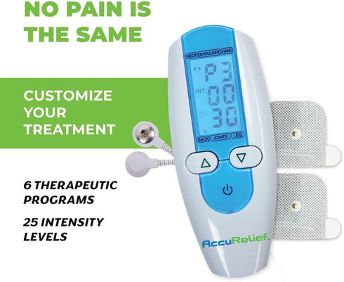 AccuRelief TENS Unit Muscle Stimulater Pain Relief System - Electric Muscle Stimulator with Electrodes for Neck, Back, and Full Body, White and Bl...