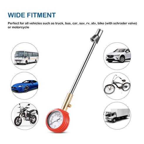 CZC AUTO Accurate Mechanical Tire Pressure Gauge, Straight on Foot Dual Head Truck Air Gage, Heavy Duty Dually Chucks 2" Large Dial Wheel Service ...