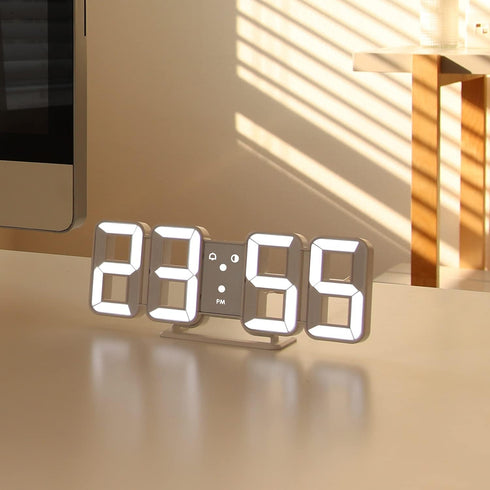 mooas 3D Pure Mini White LED Clock, Multi-Function LED Clock (Calendar, Alarm, Temperature) (8.5" White Table Alarm Clock)...