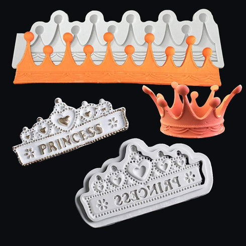 Set of 2 Princess Crown Silicone Fondant Molds 3D Crown Gumpaste Candy Mold Sugarcraft Baking Tool for Birthday Party Cake Topper Decorating...