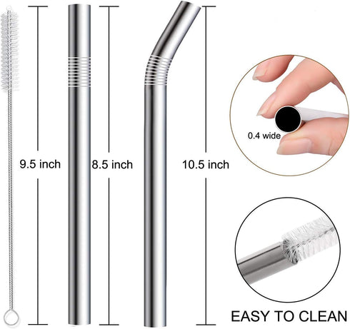 Vinaco Stainless Steel Smoothie Straws, 0.4'' Extra Wide Reusable Metal Drinking Straws for Milkshake, Smoothie, Beverage, Set of 4 with 1 Cleanin...