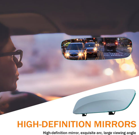 Car Rear View Mirror, 11.81 Inch Anti-Glare HD Glass Frameless Automotive Panoramic Convex Interior Clip-on Wide Angle Mirror for Reduce Blind Spo...