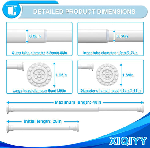 Spring Tension Rod 28 to 48 inches,Adjustable Heavy Duty Curtain Rod-Shower Curtain Rods for Bathroom,Windows,Door,White...