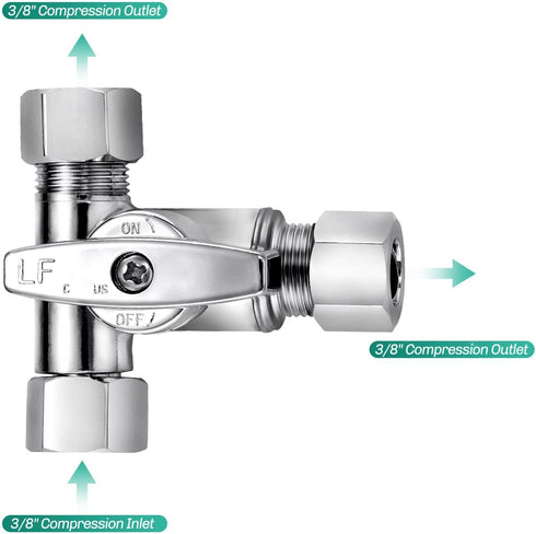 Lead-Free Brass 1Pcs Chrome-Plated Add-A-Tee 3-Way,3/8 Inch x 3/8 Inch x 3/8 Inch Angle Stop Valve For Reverse Osmosis Water Filters,Ice Maker,Ref...