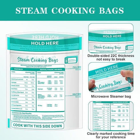 Steam Cooking Bags Microwave Steamer Bags for Vegetables,Potatoes and Meat (24, Medium)...
