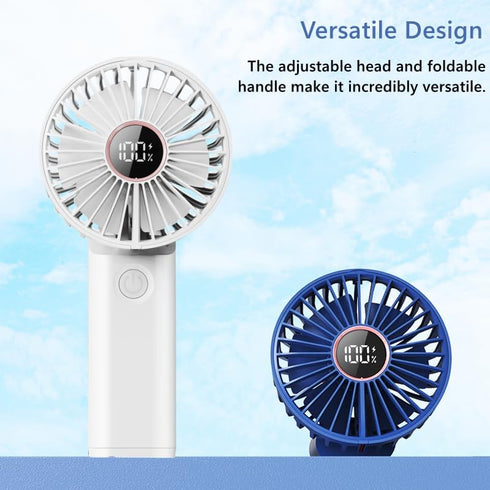 Mini Portable Fan, Powerful Handheld Fan Rechargeable with LED Display, Hand/Desk/Neck 3 In 1 Personal Fan with 6 Speed and 180° Foldable, Quiet f...