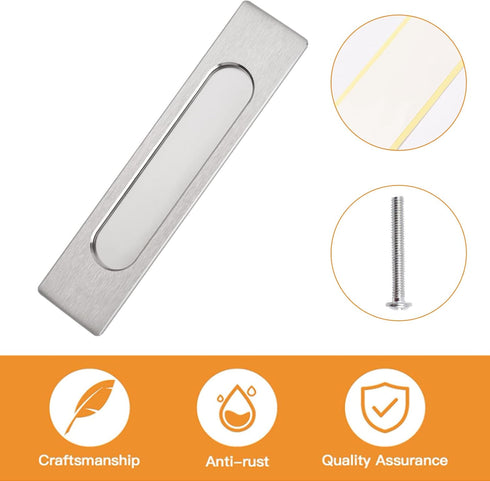 18CM Self-Stick Rectangual Sliding Door Pulls, 2pcs Brushed Steel Aluminum Alloy Flush Pull Punch-Free Handle for Sliding Barn Door Windows Cabine...