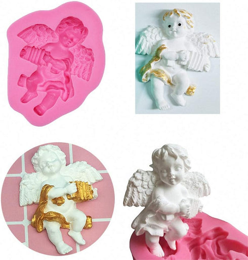 HiParty 3Pcs/Set Mini Angel Baby & Wings Fondant Molds Angelic Cherub Silicone Cake Decorating Tools Polymer Clay Molds for Boy Baby Shower Baptis...