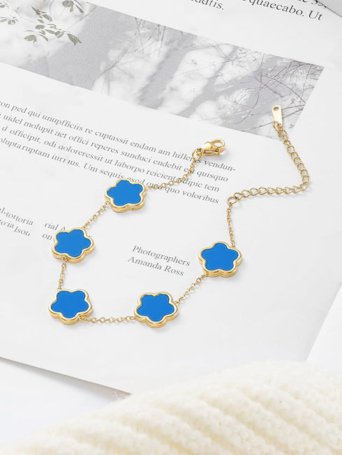 14K Gold Dainty Four Leaf Clover Bracelets for Women Lucky Flower Jewelry...