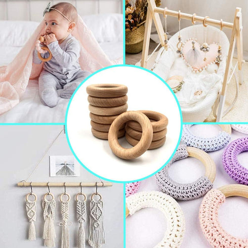 Natural Beech Wood Rings, 10 Pcs Unfinished 5cm Solid Wooden Rings Circles Without Paint for Craft, Connectors Jewelry Making...