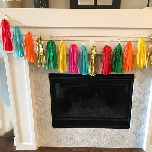 35 PCS Green Orange Gold Mylar Tassel Garland Tissue Paper Tassels Banner DIY Kit Baby Shower Fiesta Bachelorette Party Decorations...