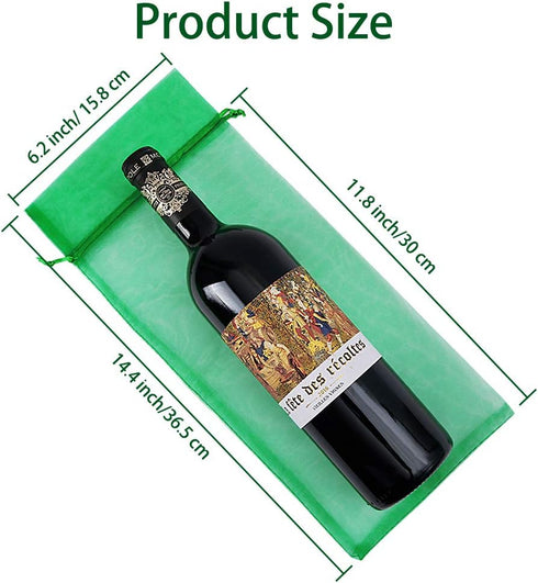 HRX Package 30pcs Organza Wine Bags, Sheer Mesh Wine Gift Pouches Bottle Covers Dresses with Drawstring for Christmas (Green)...