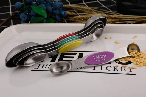 Magnetic Measuring Spoons Set of 5 Stainless Steel Dual Sided Stackable Teaspoon for Measuring Dry and Liquid Ingredients (Color)...