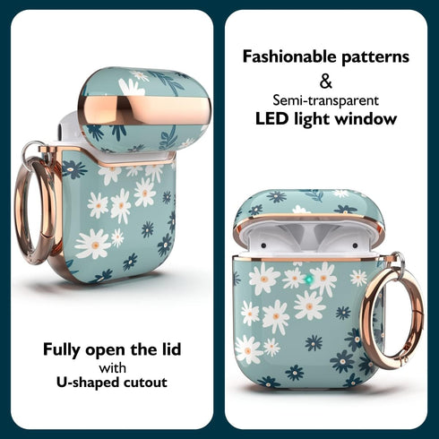 TATOFY Case Cover for AirPods 1&2, Stylish AirPods Case for Women Girls, Flower Patterns Protective Hard Case with Clip (Cyan)...