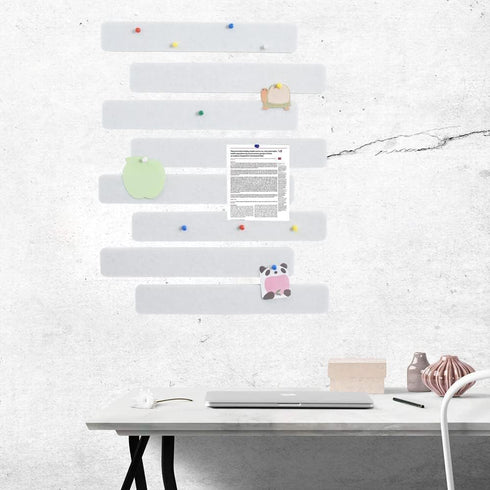 8Pcs White Cork Board Bar Strips with 50 Pushpins & Sticky Notes, Self-Adhesive Bulletin Board Strips No Damage for Wall, Felt Pin Board for Paste...