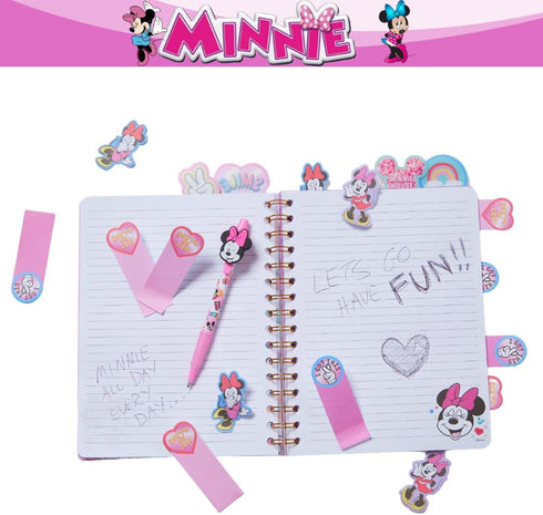 Innovative Designs Disney Minnie Mouse Tab Journal Spiral Notebook, Ballpoint Pen, Sticky Tabs, 96 Lined Pages, Pink...