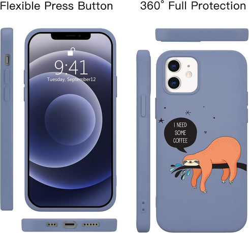 JOYLAND Blue Soft Liquid Silicone Rubber Slim Phone Case Cover with Microfiber Linin for iPhone XR Case Cute Sloth in The Tree Coffee Phone Cover ...