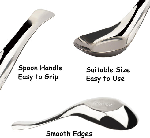 Asian Soup Spoons Stainless Steel Chinese Soup Spoons Set of 6 Soup Spoons Silverware Cucharas Para Comer for Ramen Pho Wonton Dumpling Noodles (s...