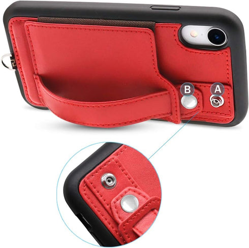 TOOVREN Cover for iPhone XR Wallet Case with Lanyard Strap Card Holder Protective Cover with Stand Wallet Leather PU Adjustable Detachable Lanyard...