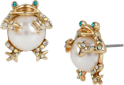 Betsey Johnson Women's Pearl Critters Frog Stud Earrings...