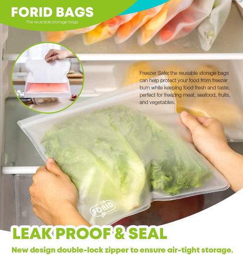 FORID Reusable Storage Bags, 12 Pack Extra Thick Freezer bags (2 Reusable Gallon Bags, 5 Reusable Sandwich Bags, 5 Reusable Snack Bags) FDA Grade ...