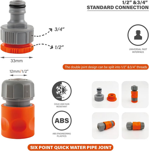 4 Piece Quick Connect Starter Set,Hose Fittings,1/2 Inch &3/4 Inch Plastic Hose Connector Garden Hose, Sprinkler or Spray Nozzle,Auto Parts Washin...
