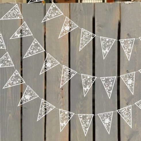 Cheerland 4 Pcs White Floral Lace Pennant Banner Triangle Bunting Garland Wedding Decoration Bridal Shower Decorations Anniversary Baby Baptisim D...