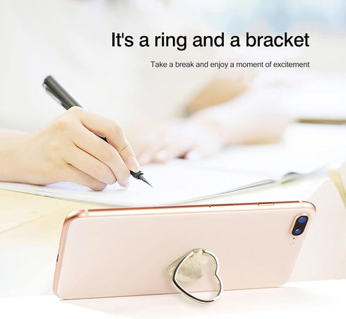 2 Packs Glossy Finish Love Heart Shaped Cell Phone Ring Holder Stand, 360 Degree Rotation Finger Ring Kickstand with Polished Metal Phone Grip (Go...