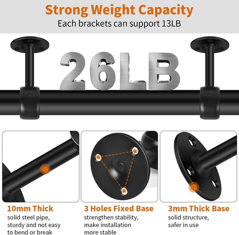 Ceiling Curtain Rod Brackets, Heavy Duty Curtain Rod Holders 1-1/4Inch Black Curtain Rod Hooks Hangers for Wall Closet Flange Rods Support, Curtai...