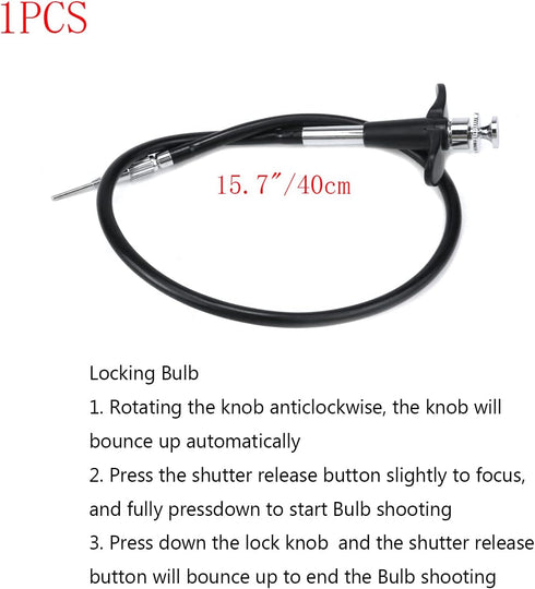 15.7"(40cm) Threaded Release Cable Vibration-Free Black Shutter Release Cable Shutter Release Cable with Bulb-Lock Mechanical Shutter Release Cabl...
