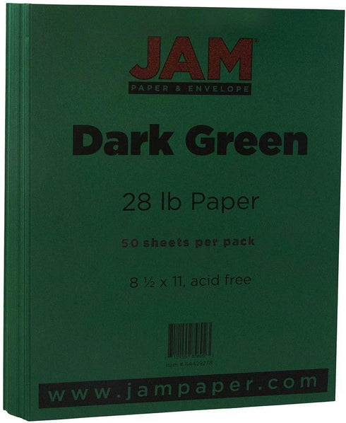 JAM PAPER Matte 28lb Paper - 105 gsm - 8.5 x 11 - Dark Green - 50 Sheets/Pack...